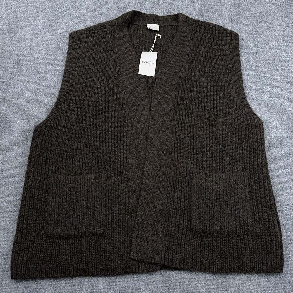 NEW London Wrap Sleeveless Cardigan Sweater Vest Women's 18 Brown Wool Alpaca
